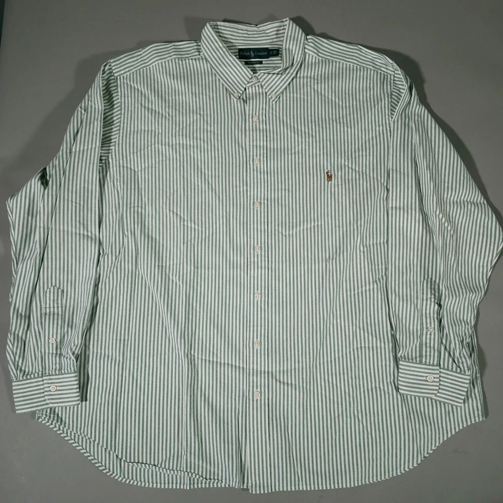 Ralph Lauren Button Down Shirt Mens 3XB Green Striped Classic Fit Long Sleeve - Picture 3 of 6